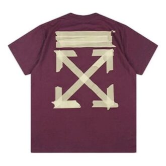 Off-White Men’ s Bronzing Arrow Rubber Strap Patch Short Sleeve Purple T-Shirt