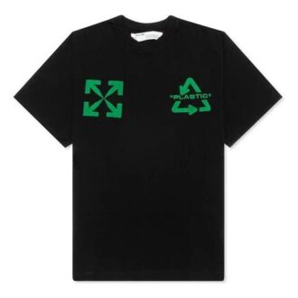 Off-White Men’ s C/O VIRGIL ABLOH Embroidered Logo Printing Short Sleeve Loose Version Black T-Shirt