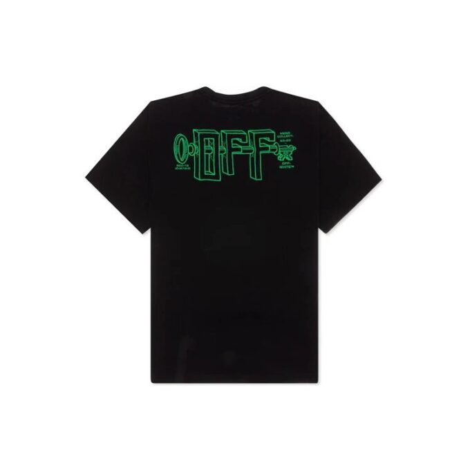 Off-White Men’ s C/O VIRGIL ABLOH Embroidered Logo Printing Short Sleeve Loose Version Black T-Shirt