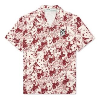 Off-White Men’ s C/O VIRGIL ABLOH Flowers Short Sleeve Red Shirt