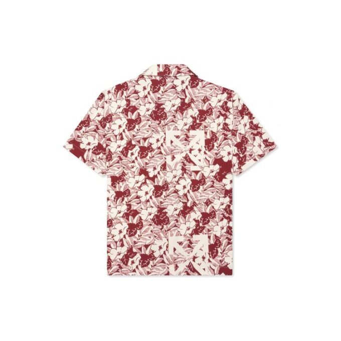 Off-White Men’ s C/O VIRGIL ABLOH Flowers Short Sleeve Red Shirt