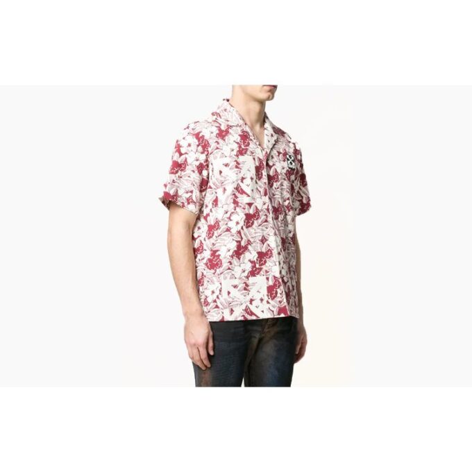 Off-White Men’ s C/O VIRGIL ABLOH Flowers Short Sleeve Red Shirt