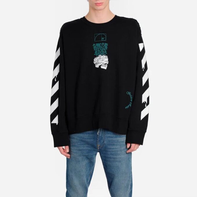 Off-White Men’ s C/O Virgil Abloh Slogan Arrow Printing Round Neck Black