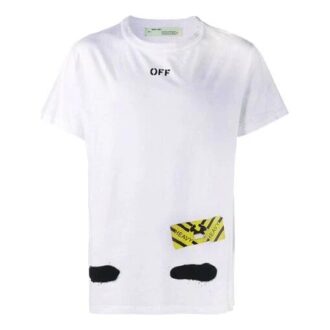 Off-White Men’ s C/O VIRGIL ABLOH Tiger Stripes Splash Ink Printing Short Sleeve White T-Shirt