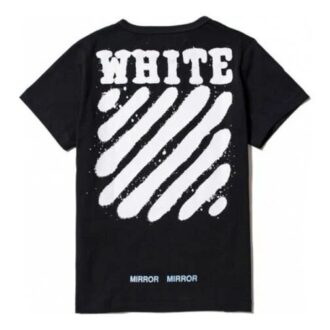 Off-White Men’ s C/O VIRGIL ABLOH Tiger Stripes Splash Ink Printing Short Sleeve Black T-Shirt
