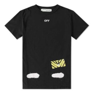 Off-White Men’ s C/O Virgil Abloh Tiger Stripes Splash Ink Short Sleeve Black T-Shirt