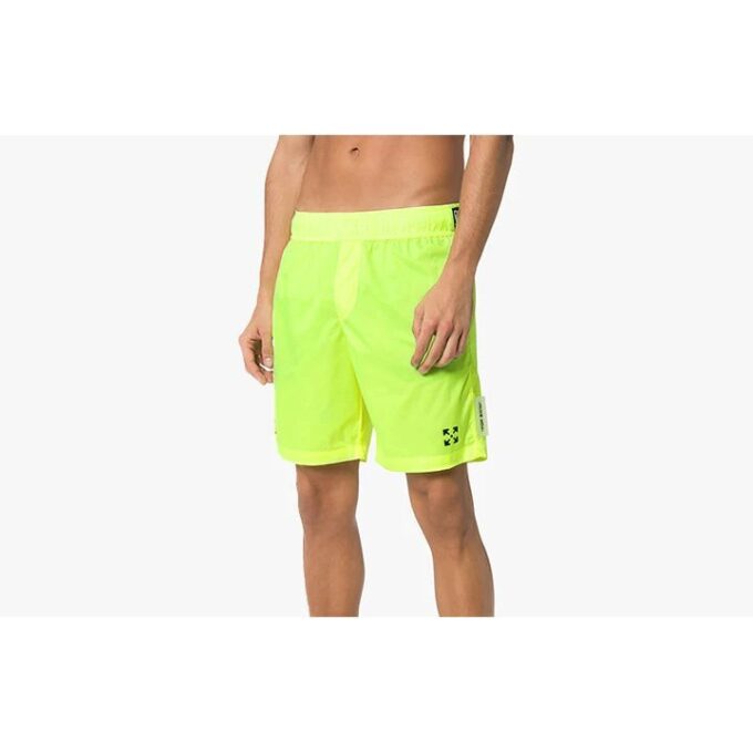 Off-White Men’ s C/O VIRGIL ABLOH Waist Logo Sports Shorts Fluorescence Yellow