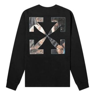 Off-White Men’ s c/o Virgil Caravaggio Printing Round Neck Long Sleeves Black T-Shirt