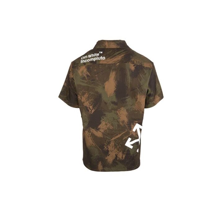 Off-White Men’ s Camouflage Printing Short Sleeve Green Shirt
