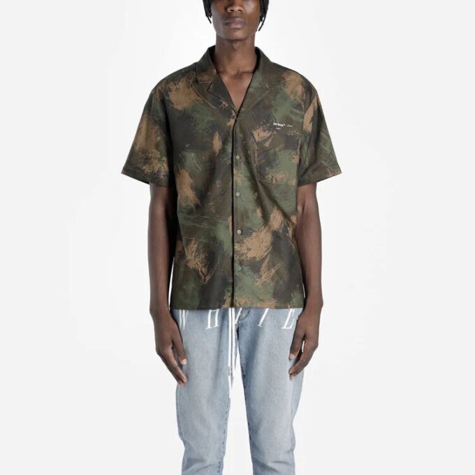 Off-White Men’ s Camouflage Printing Short Sleeve Green Shirt
