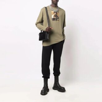 Off-White Men’ s Caravaggio Boy Printing Long Sleeves Loose Fit Military Green T-Shirt