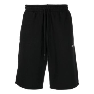 Off-White Men’ s Caravaggio Logo Printing Solid Color Sports Shorts Black
