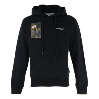 Off-White Men’ s Caravaggio Painting Character Alphabet Cotton Hooded Long Sleeves Pullover Black