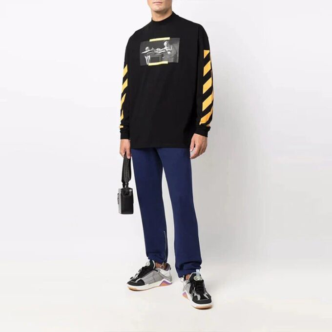 Off-White Men’ s Caravaggio Painting Pattern Stripe Long Sleeves Loose Fit Black