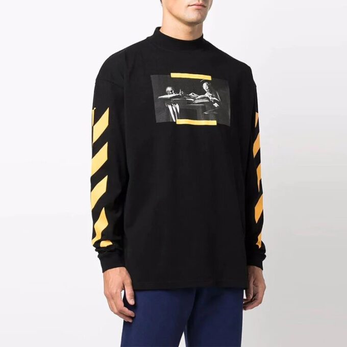 Off-White Men’ s Caravaggio Painting Pattern Stripe Long Sleeves Loose Fit Black