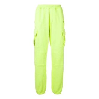 Off-White Men’ s Cargo Pocket Elastic Waistband Sports Pants/Trousers/Joggers Fluorescent Green