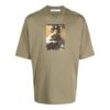 Off-White Men’ s Character Printing Round Neck Pullover Short Sleeve Loose Fit Green T-Shirt