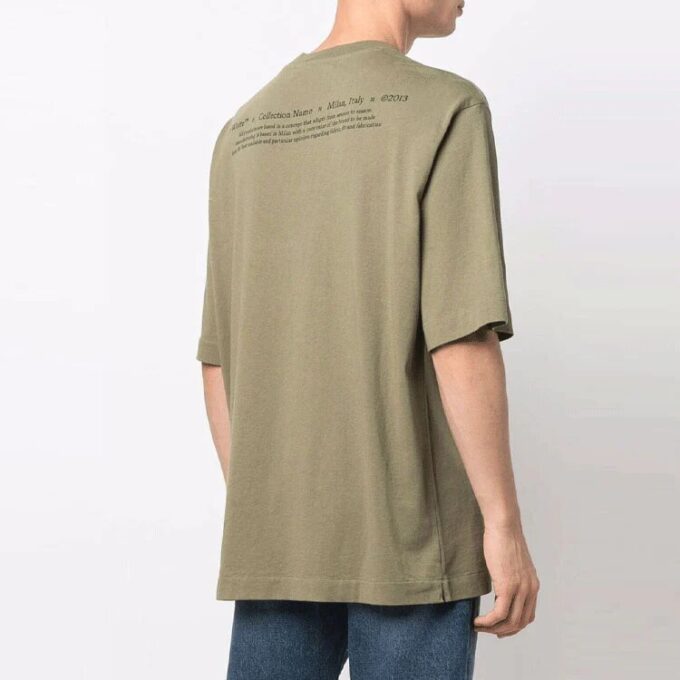 Off-White Men’ s Character Printing Round Neck Pullover Short Sleeve Loose Fit Green T-Shirt