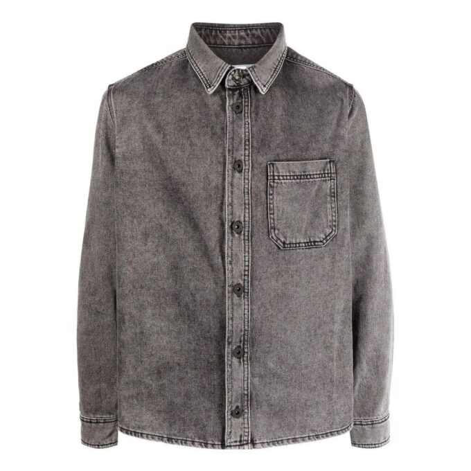 Off-White Men’ s Chest Denim Long Sleeves Brown Shirt