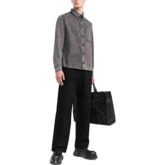 Off-White Men’ s Chest Denim Long Sleeves Brown Shirt