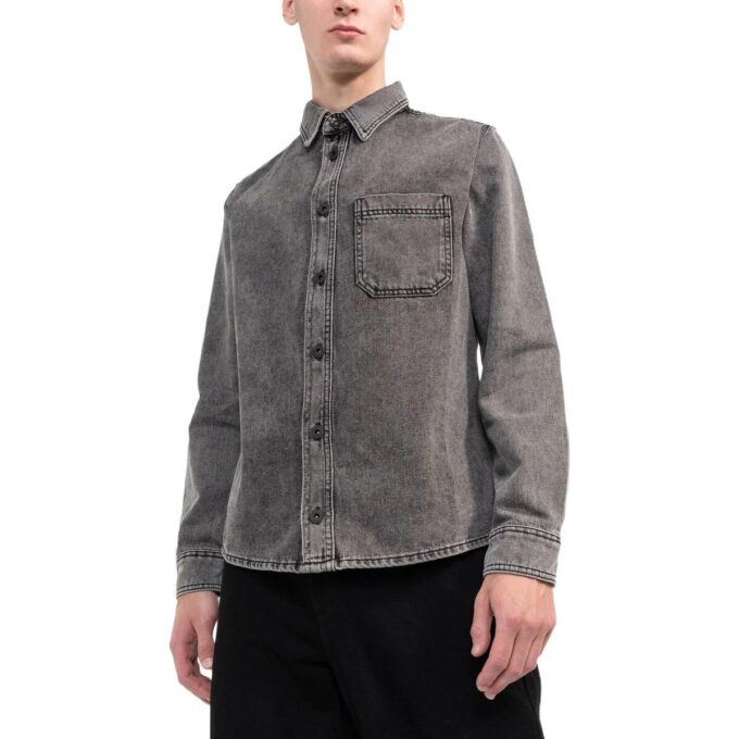 Off-White Men’ s Chest Denim Long Sleeves Brown Shirt
