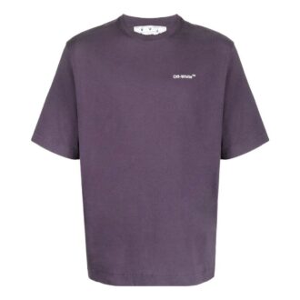 Off-White Men’ s Chest Logo Back Carravagio Printing Round Neck Short Sleeve Purple T-Shirt