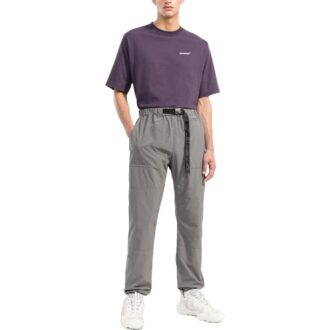 Off-White Men’ s Chest Logo Back Carravagio Printing Round Neck Short Sleeve Purple T-Shirt