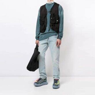 Off-White Men’ s Chest Pattern Logo Printing Long Sleeves Haze Blue