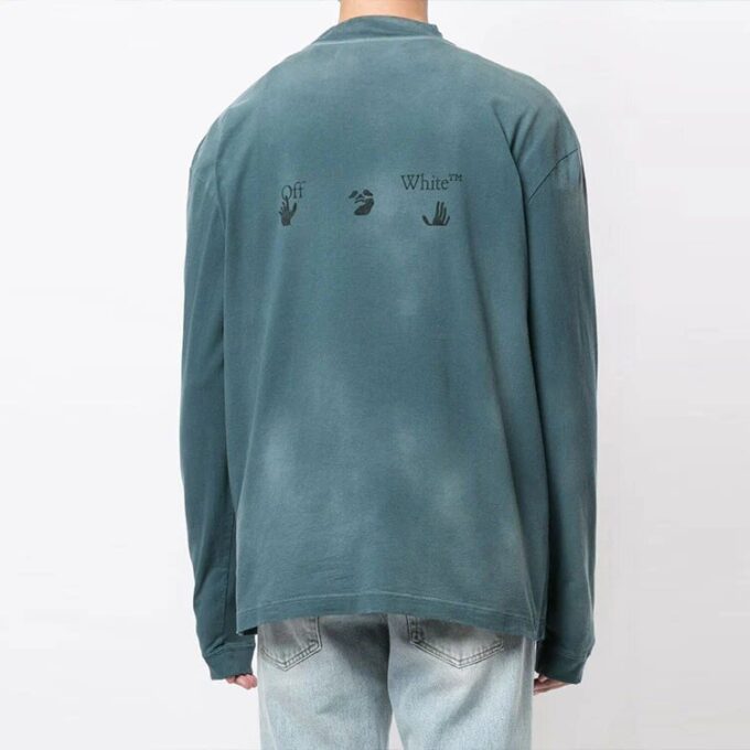 Off-White Men’ s Chest Pattern Logo Printing Long Sleeves Haze Blue