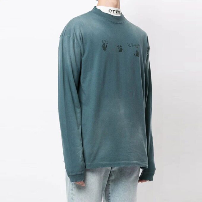 Off-White Men’ s Chest Pattern Logo Printing Long Sleeves Haze Blue