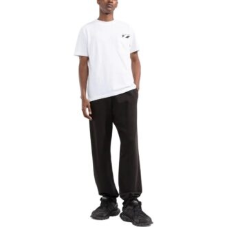 Off-White Men’ s Chest Stripe Pocket Round Neck Short Sleeve White T-Shirt