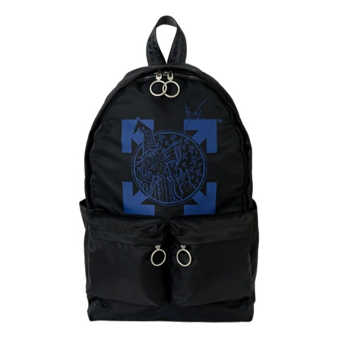 Off-White Men’ s Classic Arrow Logo Adornment Zipper Handbag Backpack Black