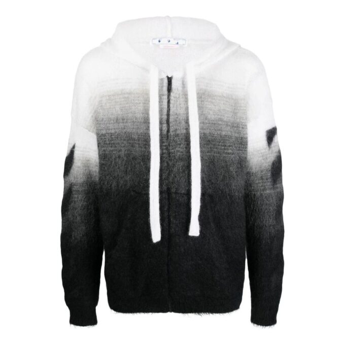 Off-White Men’ s Colorblock Drawstring Zipper Knit Jacket Black