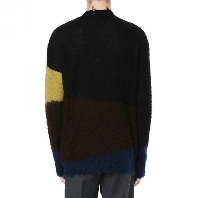 Off-White Men’ s Contrasting Colors Round Neck Long Sleeves Wool Sweater Black