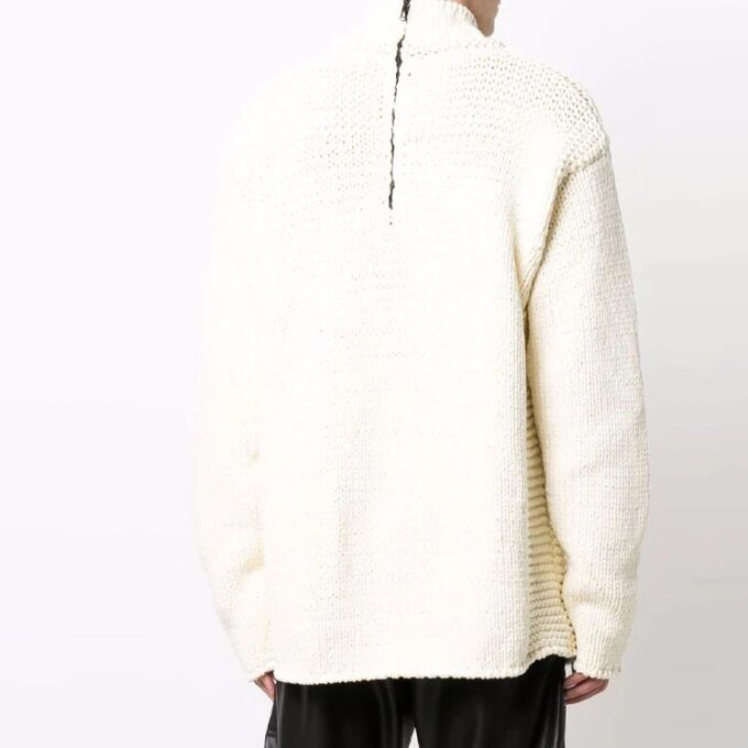 Off-White Men’ s Detail Knit Solid Color High Collar Wool Sweater Loose Fit White