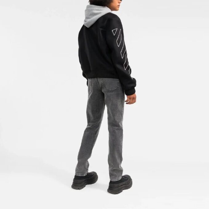 Off-White Men’ s Diagonal Stripes Long Sleeves Jacket Loose Fit Black
