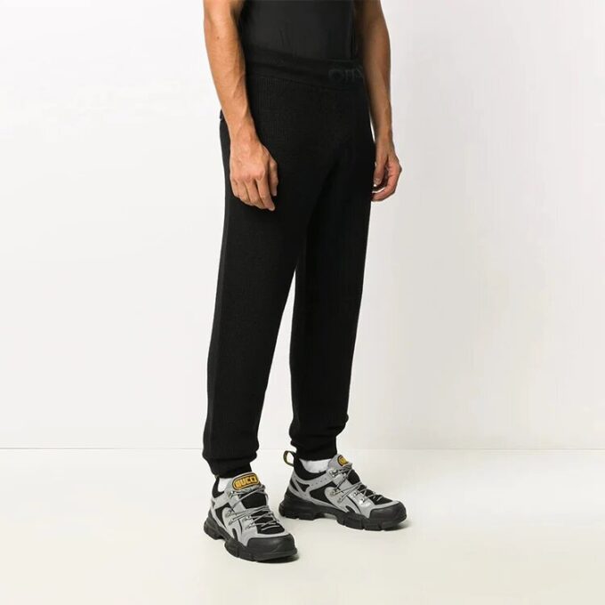 Off-White Men’ s Elastic Waistband Solid Color Casual Long Pants/Trousers Black