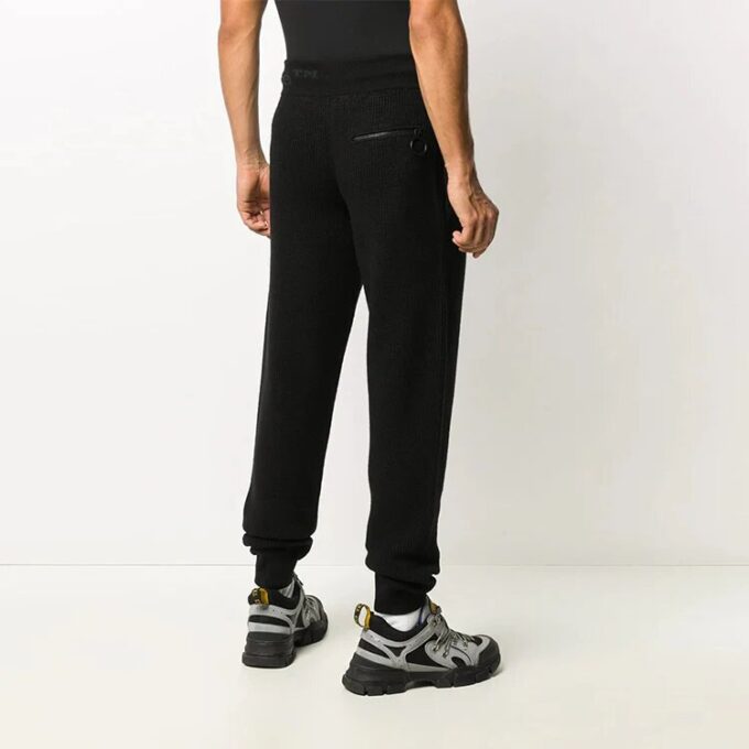 Off-White Men’ s Elastic Waistband Solid Color Casual Long Pants/Trousers Black
