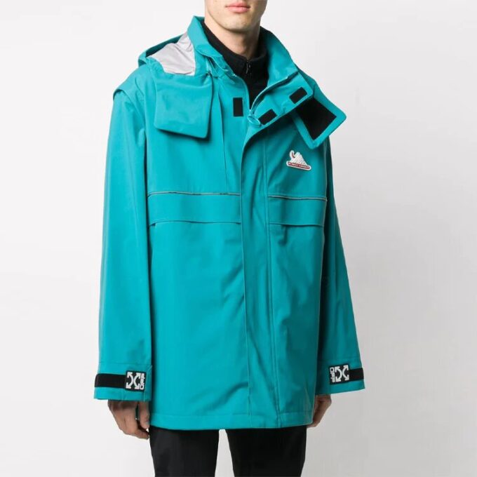 Off-White Men’ s Functional Material Detachable Windproof Jacket Loose Fit Lake Blue
