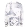 Off-White Men’ s FW21 Abstract Printing Round Neck Pullover Wool Sweater Loose Fit White
