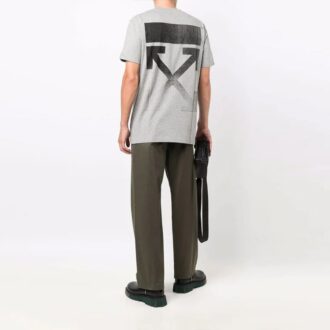 Off-White Men’ s FW21 Arrow Logo Cotton Short Sleeve Gray T-Shirt
