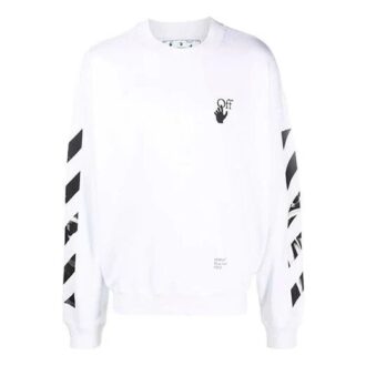 Off-White Men’ s FW21 Arrow Logo Printing Pullover Round Neck Loose Fit White