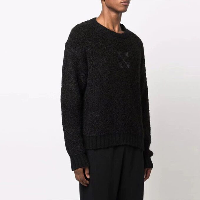 Off-White Men’ s FW21 Arrow Pattern Long Sleeves Round Neck Wool Sweater Black