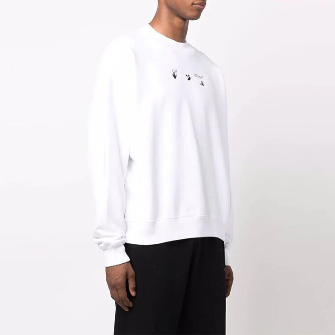 Off-White Men’ s FW21 Arrow Pattern Pullover Round Neck Loose Fit White
