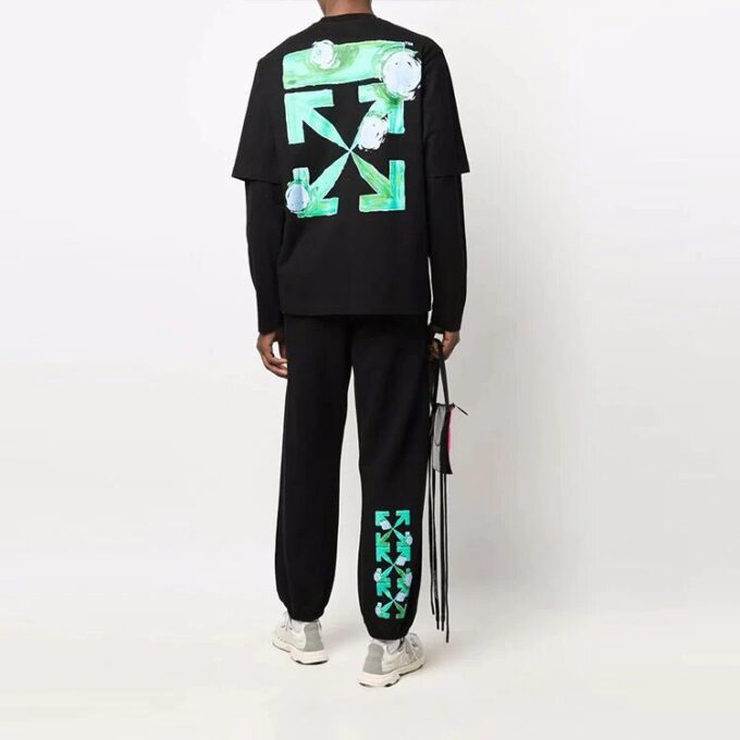 Off-White Men’ s FW21 Arrow Pattern Sports Pants/Trousers/Joggers Black