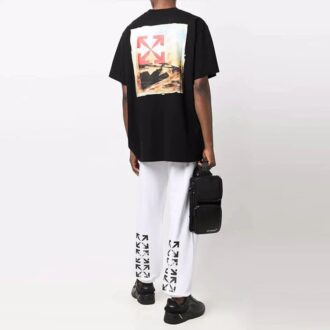 Off-White Men’ s FW21 Arrow Printing Solid Color Sports Pants/Trousers/Joggers Loose Fit White