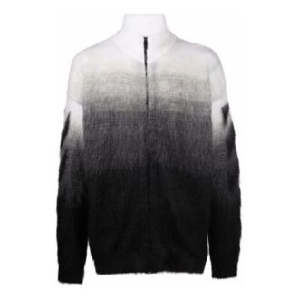 Off-White Men’ s FW21 Arrows Pattern Jacquard Gradient Zipper Cardigan Wool Sweater Loose Fit Black