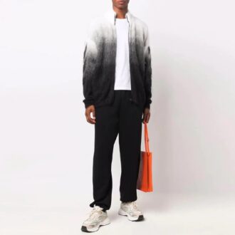 Off-White Men’ s FW21 Arrows Pattern Jacquard Gradient Zipper Cardigan Wool Sweater Loose Fit Black