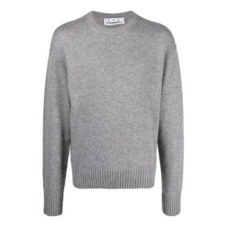 Off-White Men’ s FW21 Basic Round Neck Pullover Wool Sweater Gray