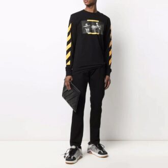 Off-White Men’ s FW21 Caravaggio Painting Long Sleeves Black T-Shirt